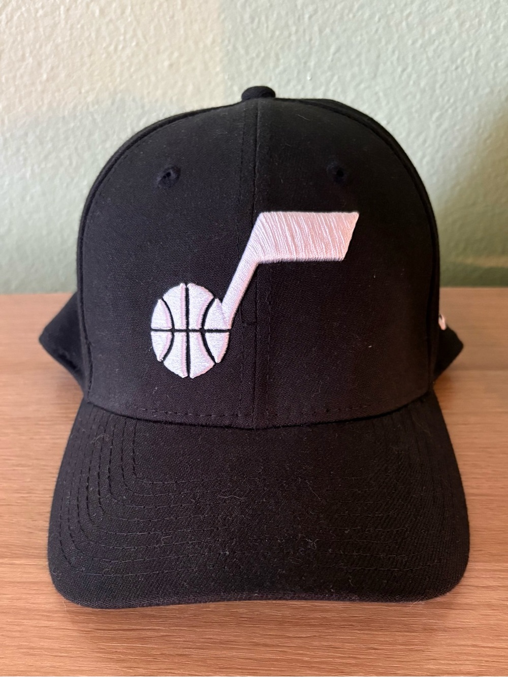 Black Utah Jazz Basketball NBA Stretch Fit Hat with White Logo